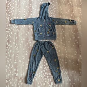 Chaser Girls' Cozy Knit Blue Sunflower Hoodie and Jogger Pants Set 2/2T